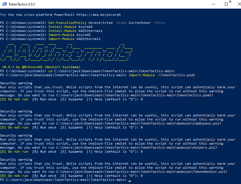Image of Powershell after installing and importing the
modules